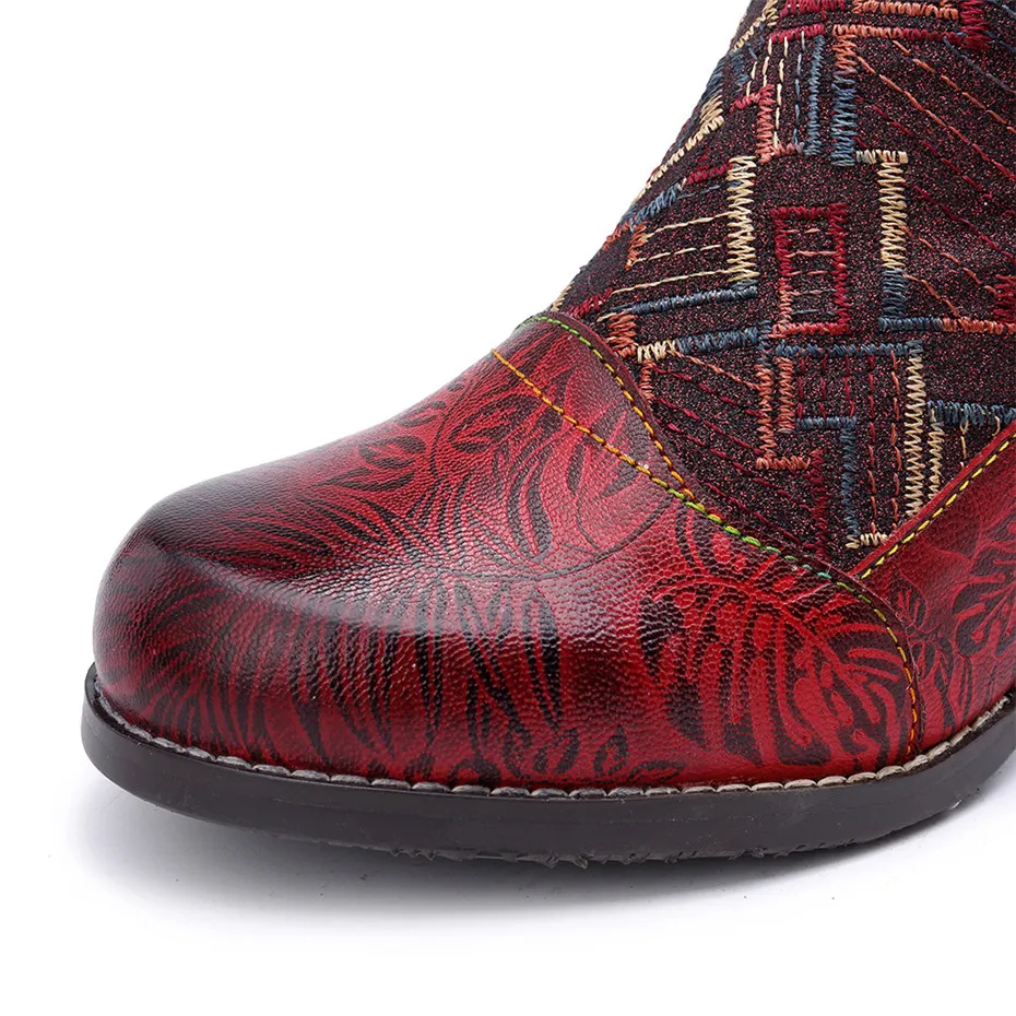 Handmade Genuine Leather Knee High Boots Women Shoes Vintage Patchwork Lady Embroider Shoes Zipper Heels Spring Autumn Boots New (3)