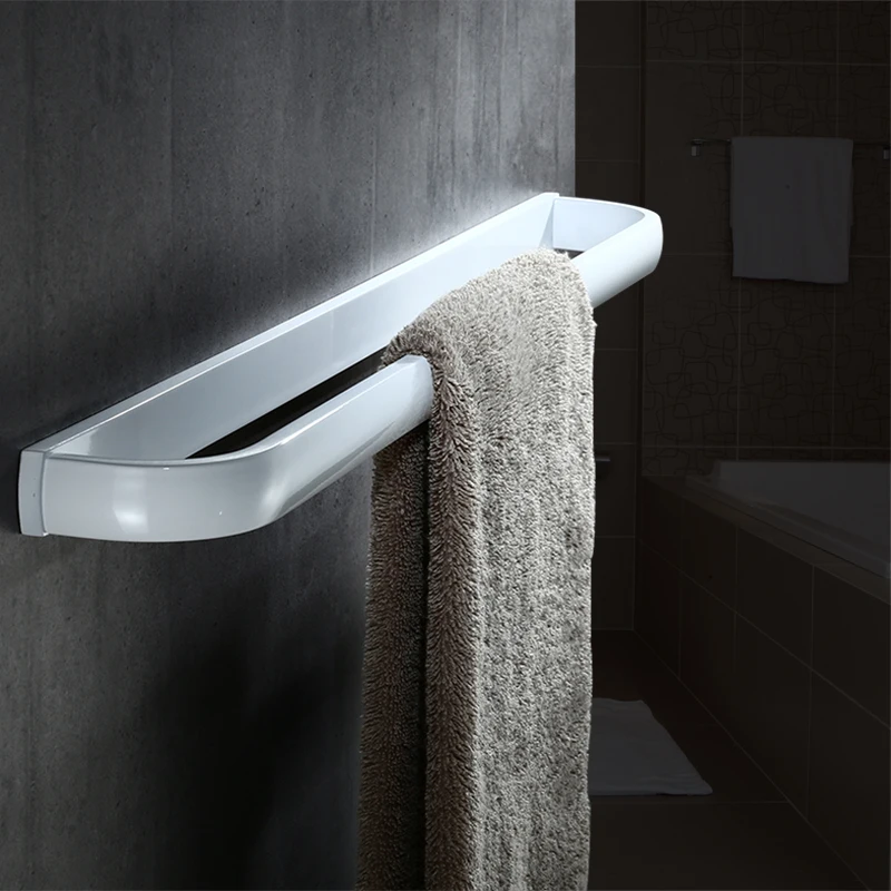 Nordic Solid Brass White Painting Towel Rack, White Bathroom, Single