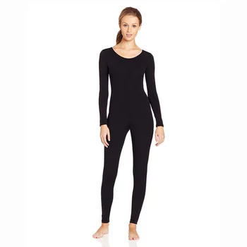 

Girls Black Long Sleeve Unitard Boys Bodysuit Spandex Lycra Full Body Tight Jumpsuit Scoop Neck Dance Costumes Unitards