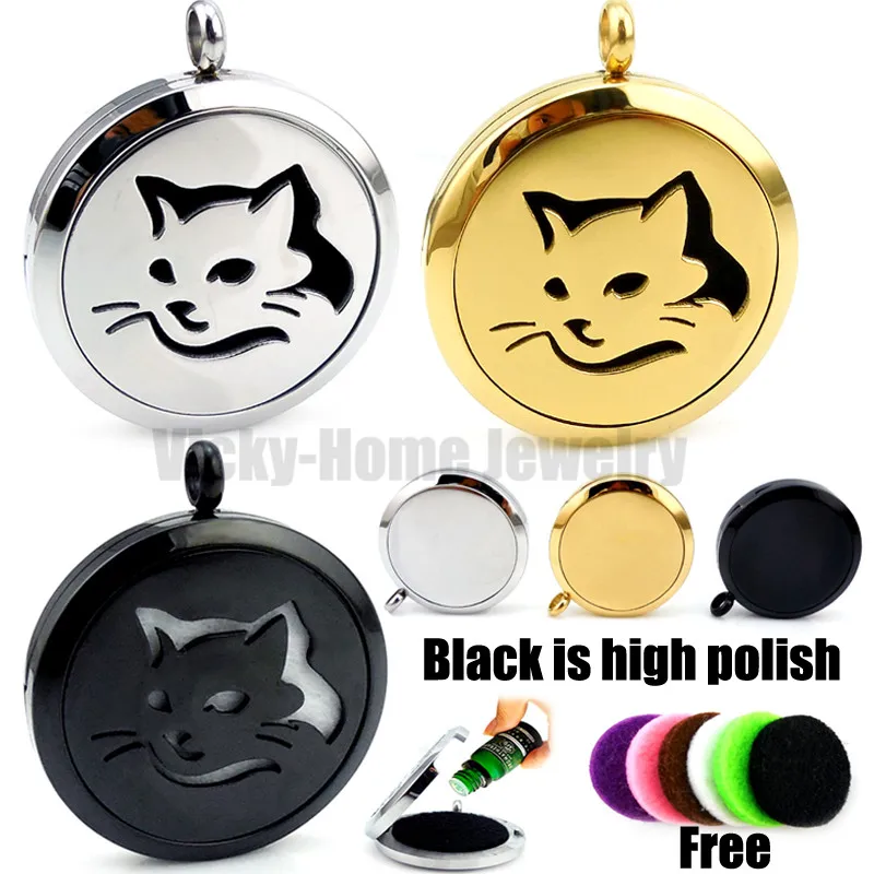 

New With free Chain Cat (30mm) Aromatherapy / Essential Oils Diffuser Locket Necklace with Pads drop shipping