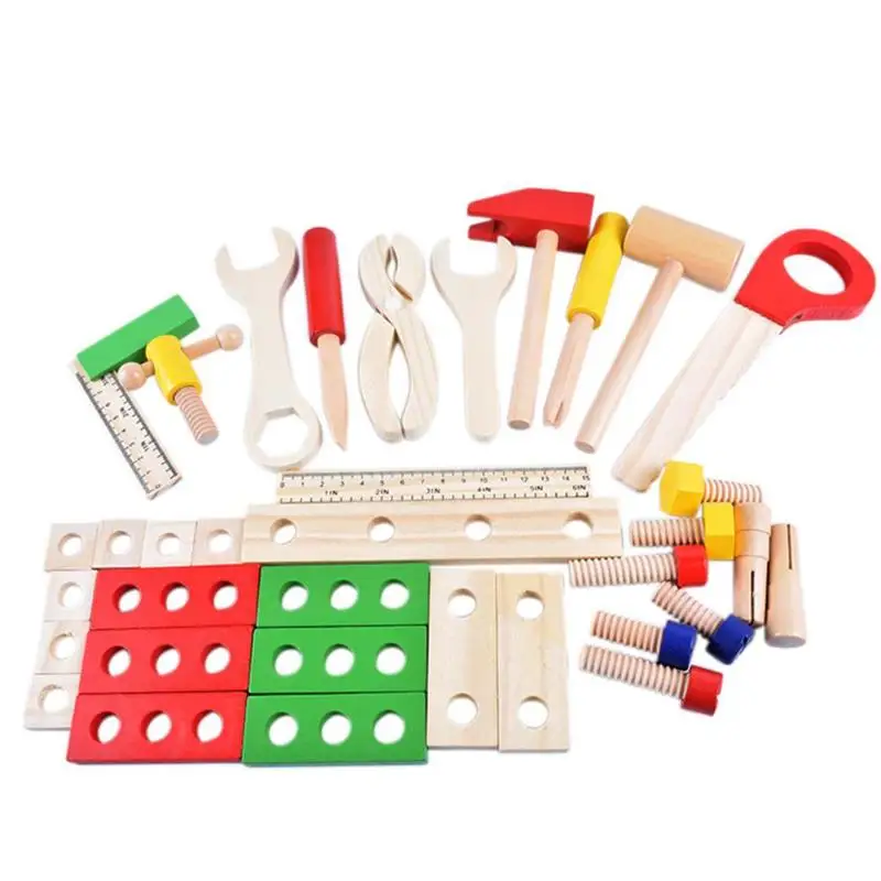 Kids Baby Wood Multifunctional Tool Set Toys DIY Maintenance Box Pretend Toy Birthday Gift