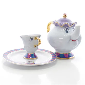 

Beauty And The Beast Teapot Mug Mrs Potts Chip Tea Pot Cup Set Sugar Bowl Pot Gift 18K Gold-plated Painted Ceramic Drop Shipping