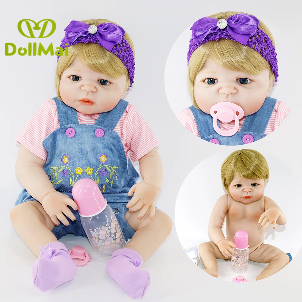 

Full silicone reborn baby girl doll toys gift 23"57cm realista Bebes reborn corpo de silicone inteiro