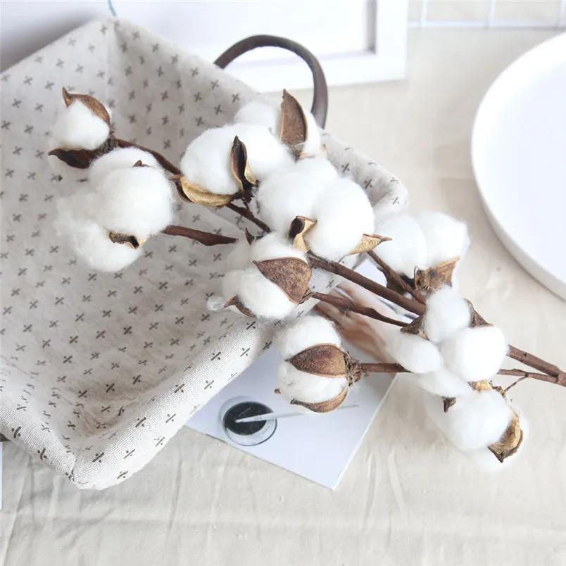 21 inch Naturally Dried Cotton Stems Farmhouse Style Artificial Flower Filler Floral Home Decor Cheristmas decoration #4n07 (2)