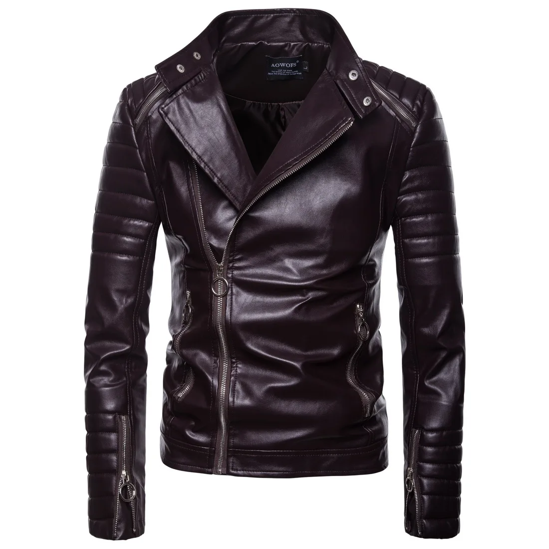 

2019 Men's Classic Slant Leather Jacket Motorcycle Leather Jacket Zipper Dig Bag Mottled Imitation Leather Coat