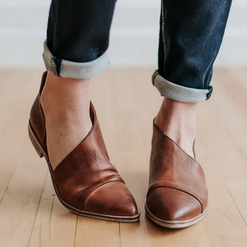 

drop shipping New fashion Women's flats Low Heel Cut Out Slip Pointed Toe Low Block Heel Sandal Shoes hot sale
