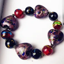 Бусины в форме сердца из муранского стекла на заказ, романтические свадебные вечерние фиолетовые стеклянные браслеты на День святого Валентина, женские очаровательные ювелирные изделия, подарок