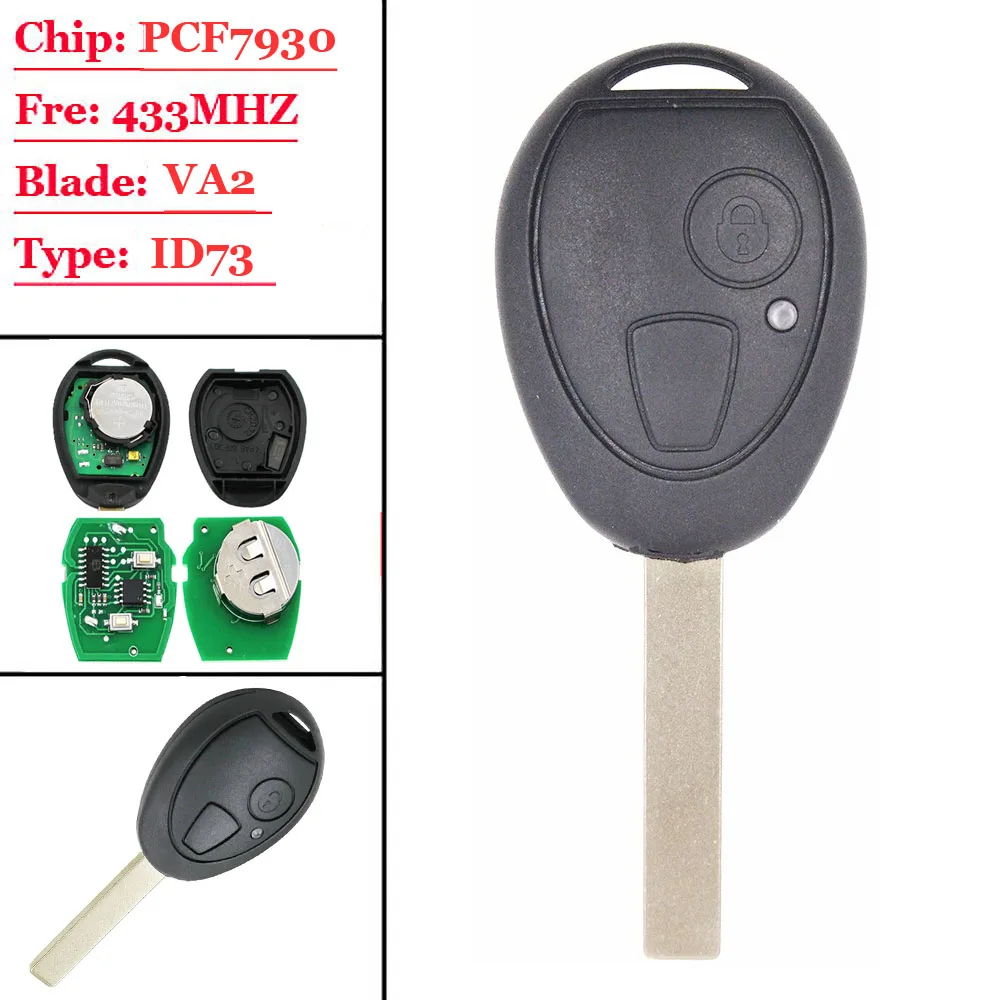 2 кнопки дистанционного смарт-ключ 433 МГц ID73 чип необработанное лезвие для BMW Mini Cooper 2002 2003 2004 2005 R50 MG ZT ZR ZS Rover 75
