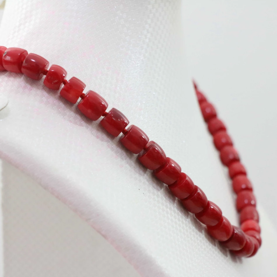 

Natural red coral 8-10mm irregular cube abacus beads free shipping high quality jewelry necklace for women weddings 18inch B1023