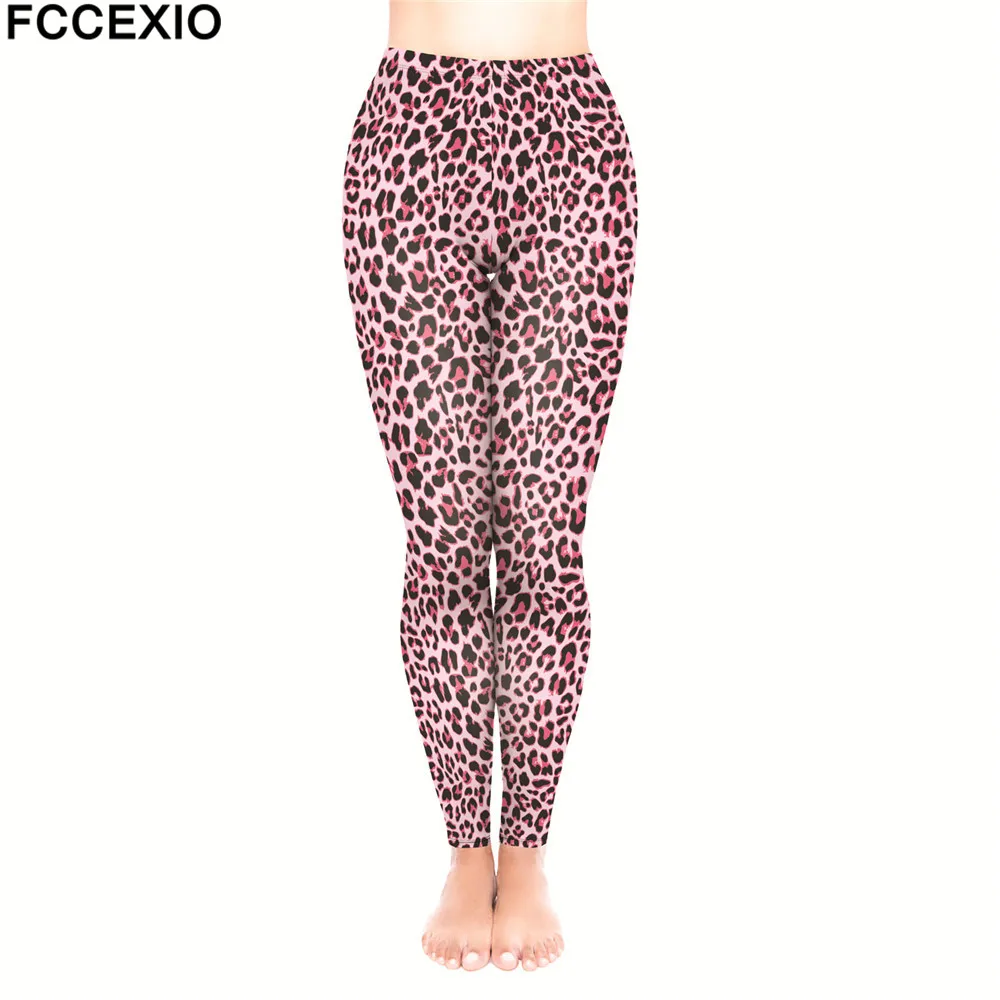 FCCEXIO Брендовые женские штаны для тренировок с высокой талией, леггинсы для фитнеса, стиль, розовые леопардовые Женские легинсы, обтягивающие брюки - Цвет: 3