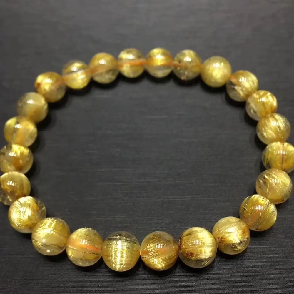 

Certificate Natural Gold Rutilated Titanium Quartz Round Beads Bracelet 7.5mm Brazil Women Men Stretch Wealthy Crystal AAAAAA