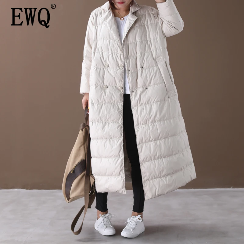 

[EWQ] 2019 Winter New Pattern Style Loose Large Size Double Breasted Suit Collar Full Sleeve Solid Color Down cotton Coat AF641