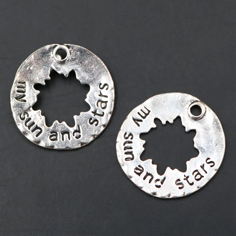 

WKOUD 8pcs Antique Silver My Sun and Stars Charms Necklace Bracelet DIY Metal Jewelry Alloy Pendant 28*27mm A542