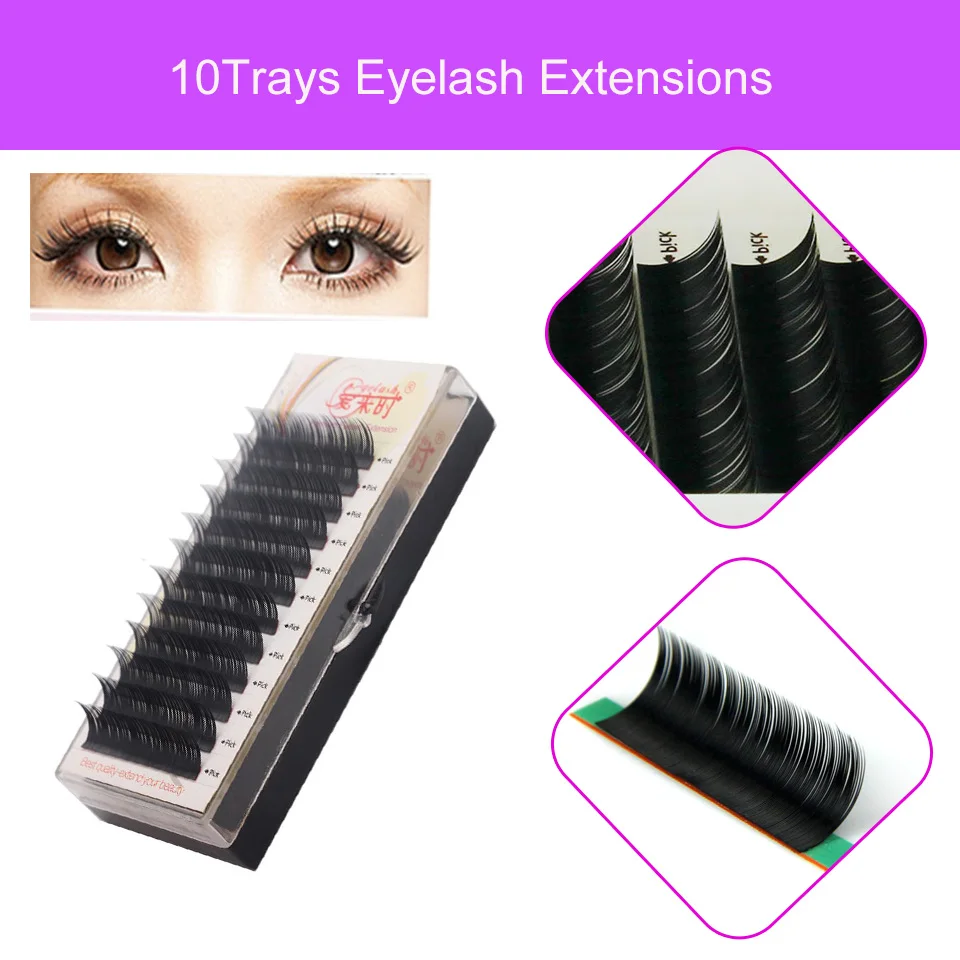

NEWCOME All Sizes 10 Trays Individual Eyelash Extension Natural Long Soft Eyelashes Hand Made Korea Silk Volume Eyelash Make Up