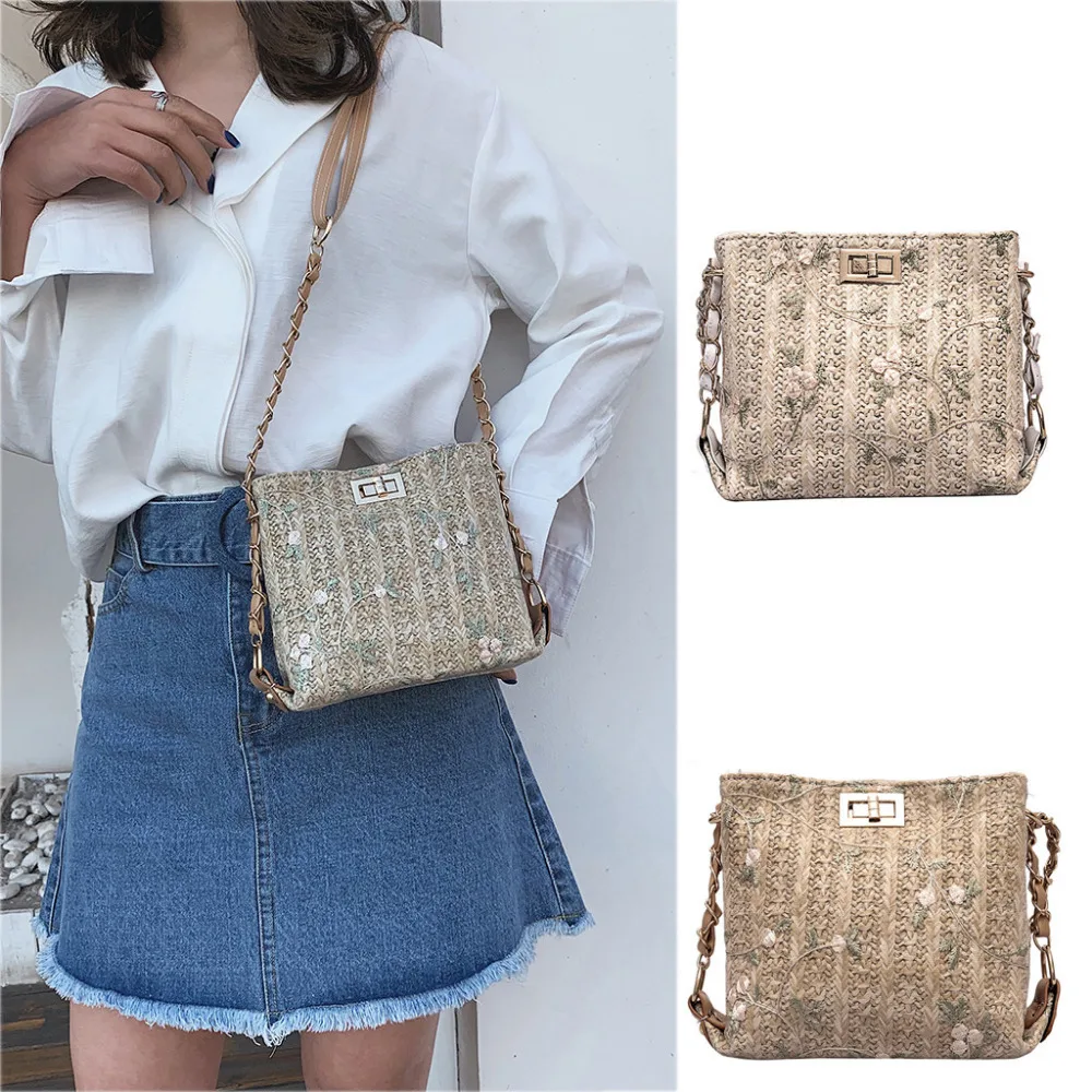 Женская простая соломенная сумка кружевная сумка-мессенджер с цепочкой модная сумка на плечо