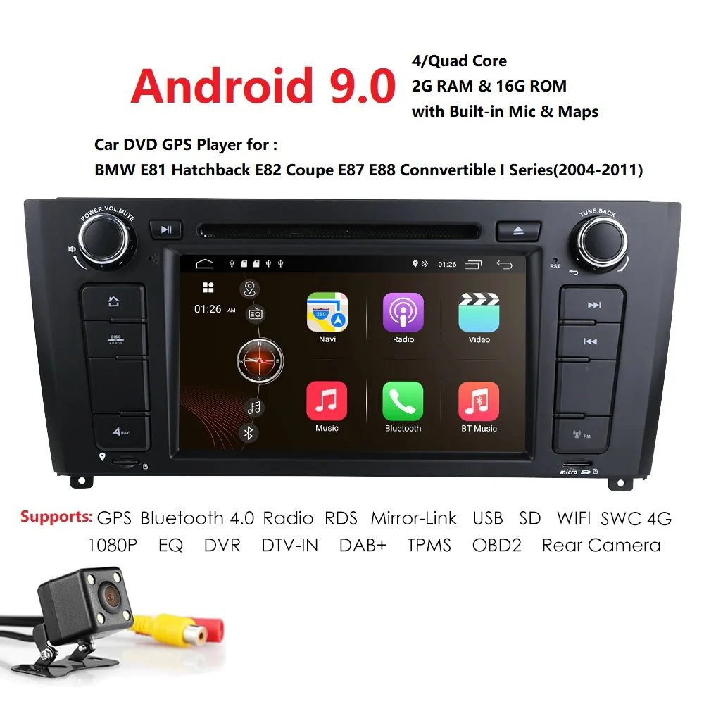 

7 Inch Android 9.0 Quad Core Car Radio GPS Navi Car DVD Player For BMW 1 Serie E81 E82 E87 E88 I20 2004-2011 Mirror link 4G Wifi