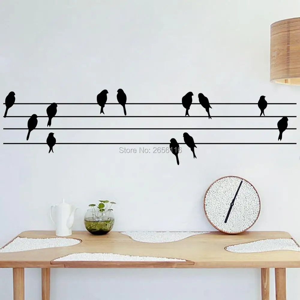 

Decorative Art Wall Sticker Birds Standing on Electric Wire Wall Decal
