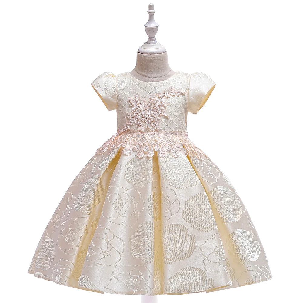 Кружевное платье-пачка с вышивкой и бусинами для девочек бальное платье с цветочным рисунком, праздничное платье принцессы Детские платья с бантом на день рождения для детей возрастом от 8 до 10 лет, L5129