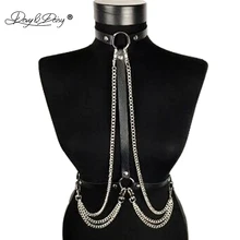 DAVYDAISY Женский Регулируемый бандаж танки воротник с металлической цепочкой из искусственной кожи Эротическое Клубное сексуальное женское белье костюмы для взрослых TA515