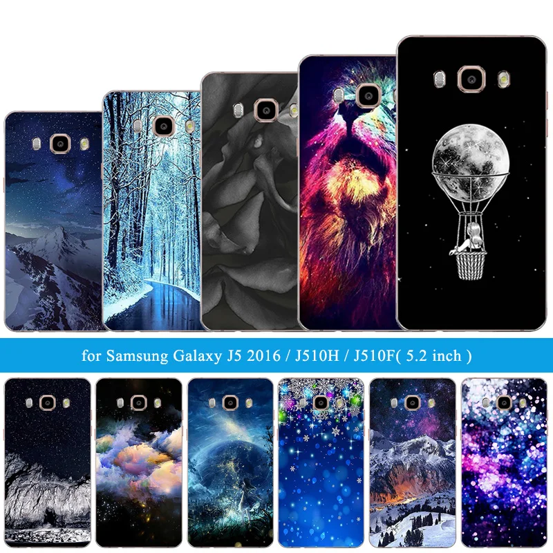 for Funda Samsung Galaxy J5 2016 Phone Cases Snowflake Printing TPU Silicon Cover (2016) J510F Back |