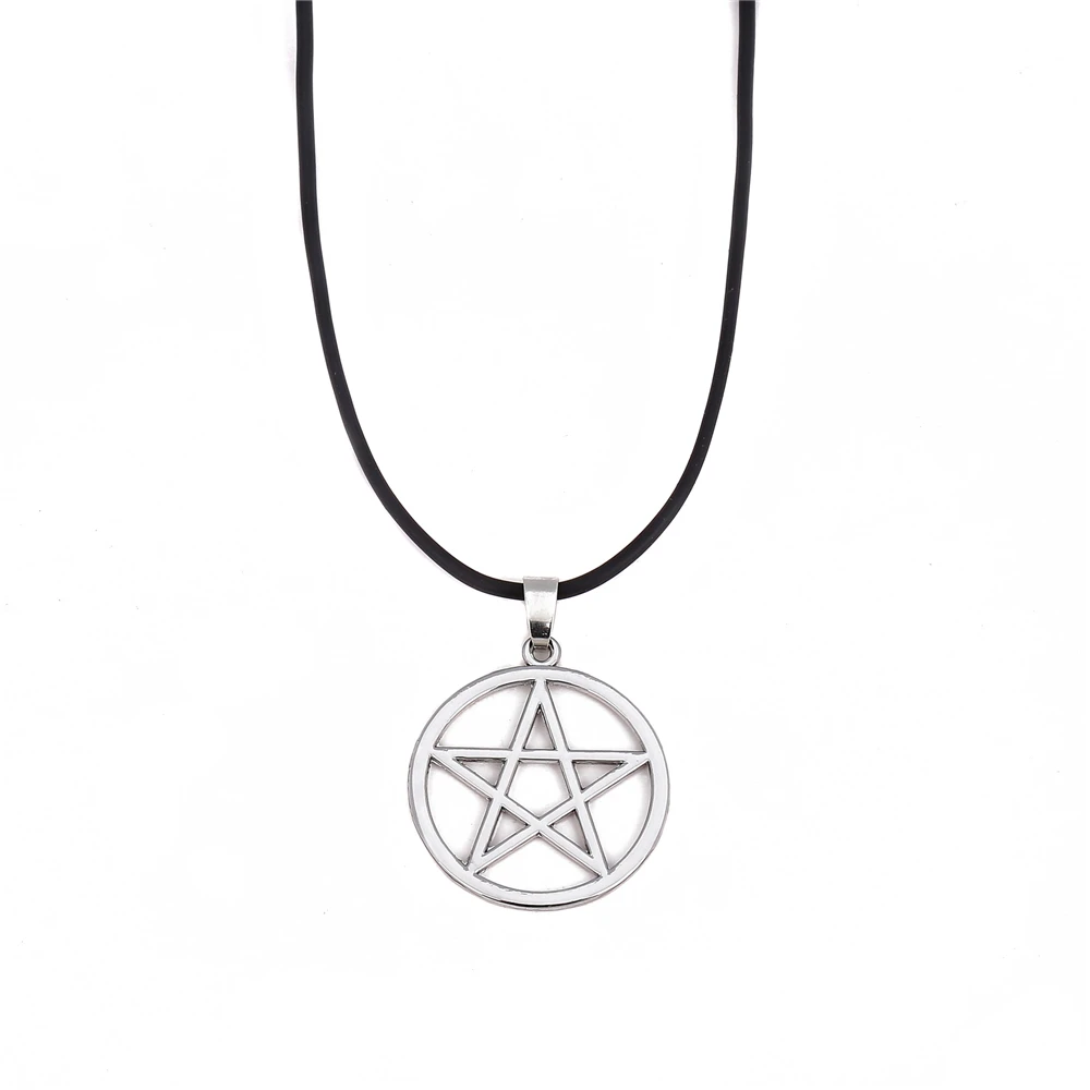 

Black Butler Pentacle Pentagram Silver Rope Chain Pendant Lucifer Satan logo Sign Silver Supernatural Jewelry For Men And Women