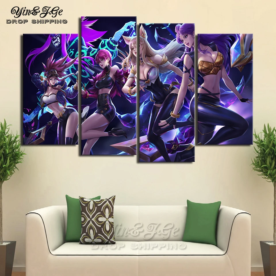 

Game Figures Poster Modern Print Decor 4 Pieces League of Legends Canvas Painting Modular For Living Room Wall Picture Artwork