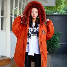 Новейшая модель размера плюс 2XL~ 5XL Женская парка пуховик с утиным пухом натуральная енотовидная собака меховой капюшон зимние женские свободные большие повседневные плотные пальто