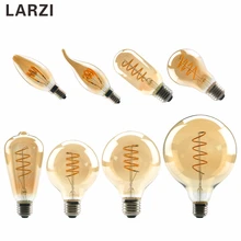 LARZI светодиодный светильник с нитью накаливания C35 ST64 G80 G95 G125, спиральный светильник 220 В 4 Вт, Ретро Винтажные лампы, декоративный светильник, лампа Эдисона с регулируемой яркостью