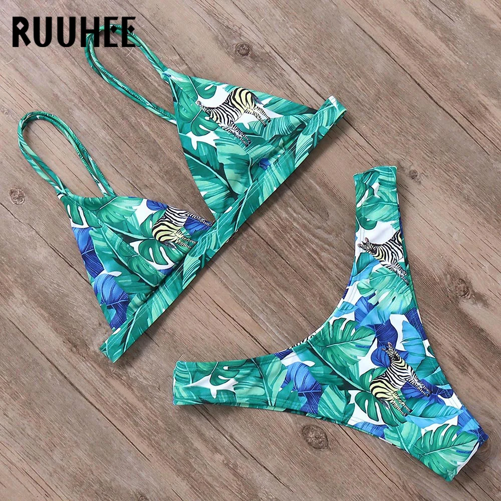 RUUHEE Bikini Swimsuit Swimwear Women Brazilian Bikini Set 2019 Plant Printed Bathing Suit Push Up Pads Beachwear Female Biquini