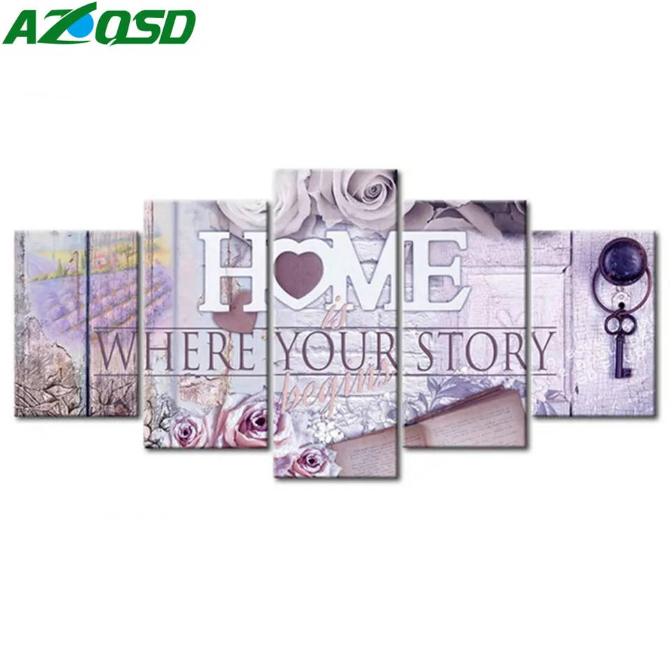 

AZQSD Multi-picture Combination 5pcs/set Diamond Painting Home Decor Full Square Diamond Embroidery Full Display Home Scenery