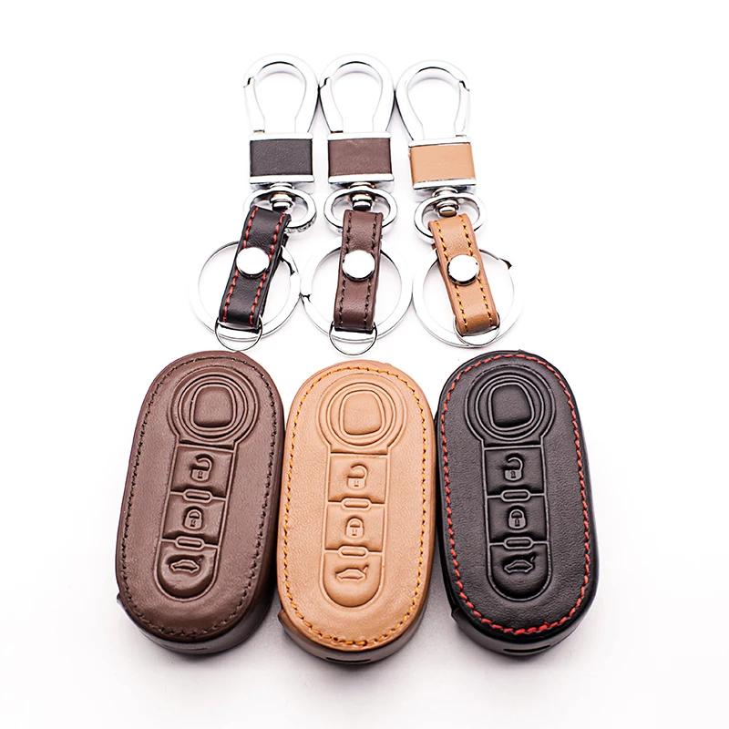 

1 pcs New Genuine Leather Key Case Cover For Fiat 500 3 Buttons Flip Remote Key Blank Fob remote Car Auto Parts Accessories
