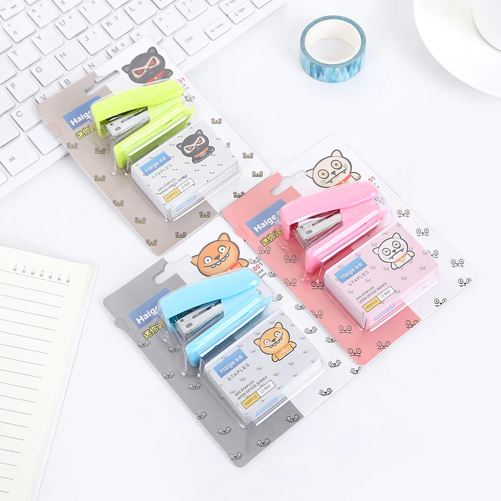 Home Stapler Set Cute Cartoon Stapler Mini Small Stapler Student Stationery Gift come with 400pcs 24/6 needle Nail