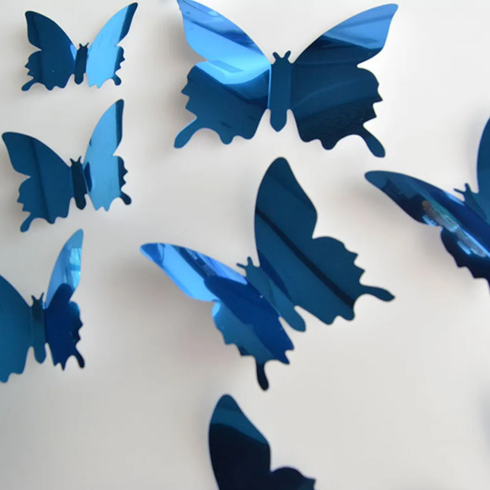 

12PCS Butterfly Silver Mirror Decoration Home Room Art 3D DIY Wall Stickers Bedroom Home Wedding Decoration@3
