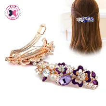 2017 New Arrival Fashion Crystal Flower Hair Clip Hairpins for Women Hair Accessories Rhinestone Pearl Hair Clips Headwear