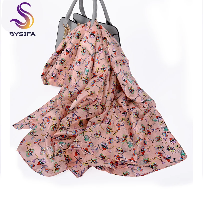 

[BYSIFA] Bandana Pink Silk Scarf 2019 Spring Ladies Floral 100% Pure Silk Long Scarves Foulard Femme Winter Head Scarfs Hijab