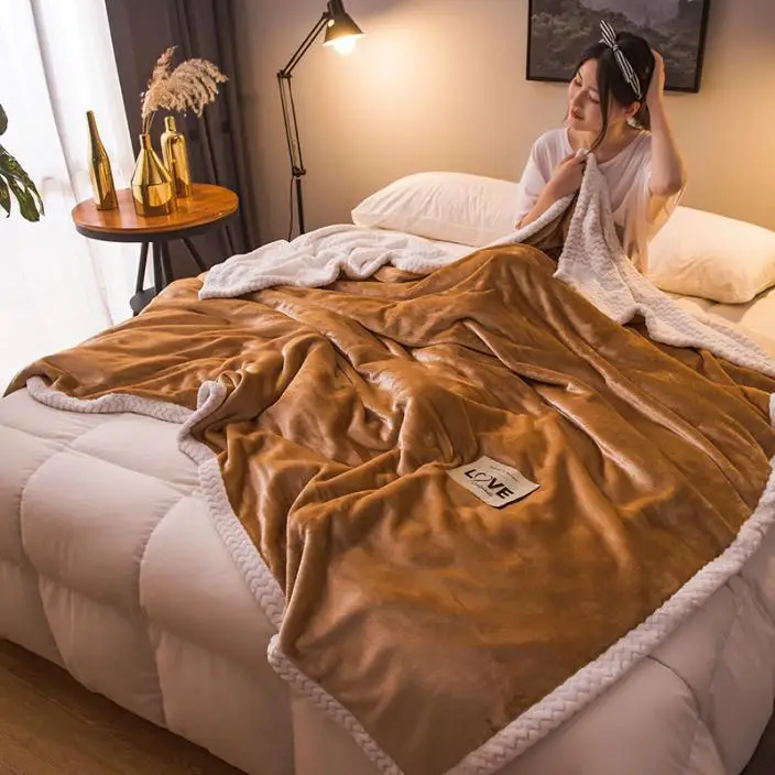 AB одноцветное одеяло, толстое Двухслойное одеяло для взрослых, диван, постельные принадлежности, Фланелевое и детское бархатное одеяло 200x230 см - Цвет: Золотой