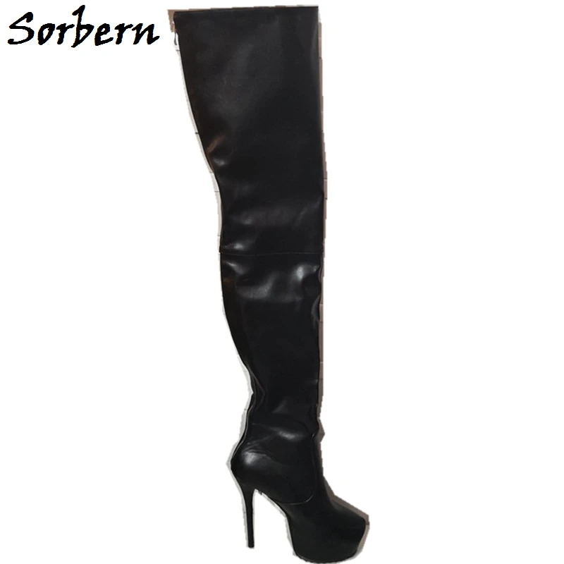 Sorbern Plate 2019 Solide Couleur Zipper Sur forme Femmes Noir À Stilettos Personnalisée Le Hauts Genou Talons Chaussures Bottes Mode Hiver AArwH
