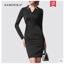 Europe station spring and autumn dress fashion OL font b slim b font middle long style