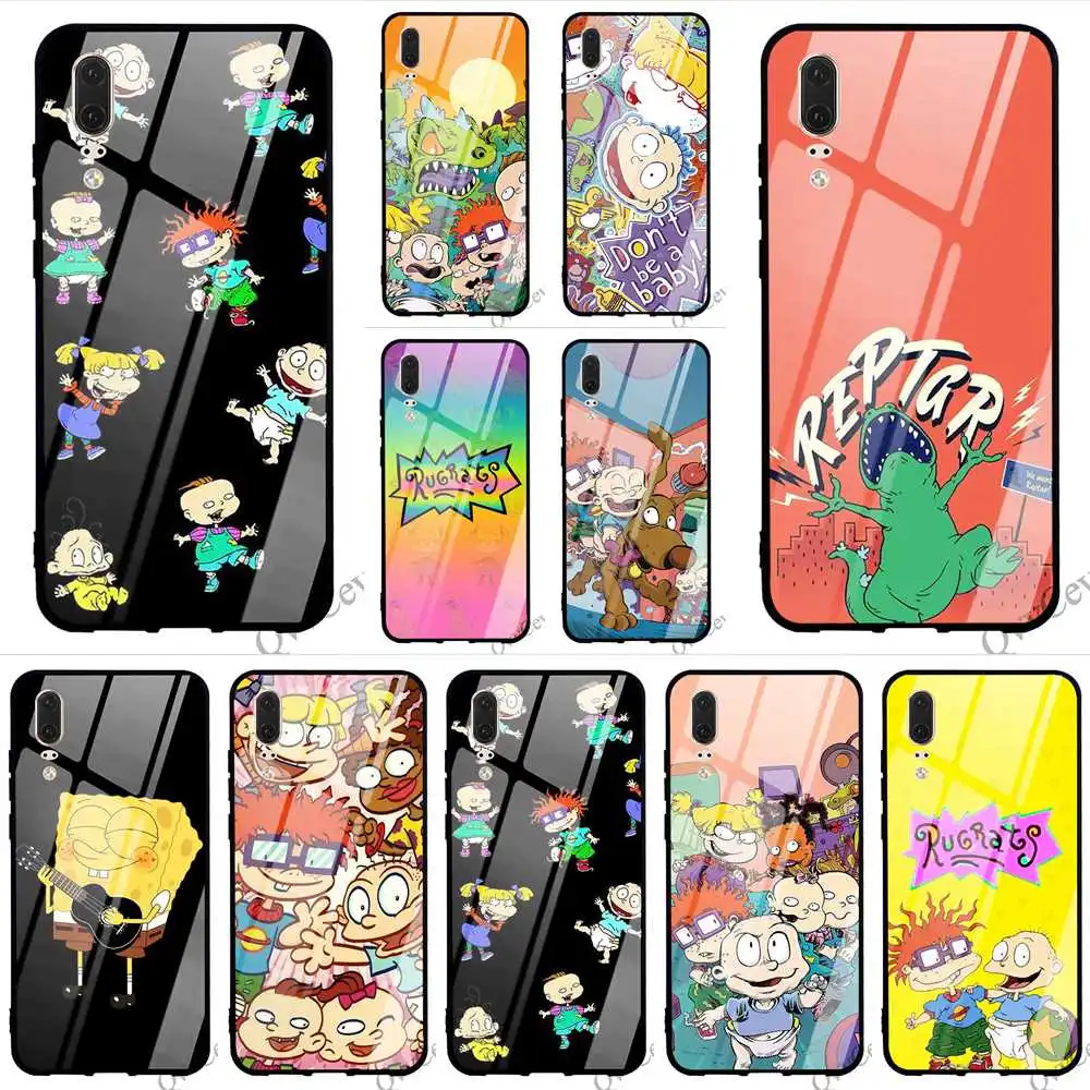 

Colorful Rugrats Cartoon Tempered Glass Phone Case for Huawei Mate 20 Pro Cover P Smart P20 10 7A Y6 Y9 Honor 9 P10 Lite Soft