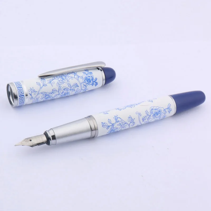 1 шт. синяя и белая фарфоровая живопись Средний Перьевая ручка - Цвет: peony flower blue