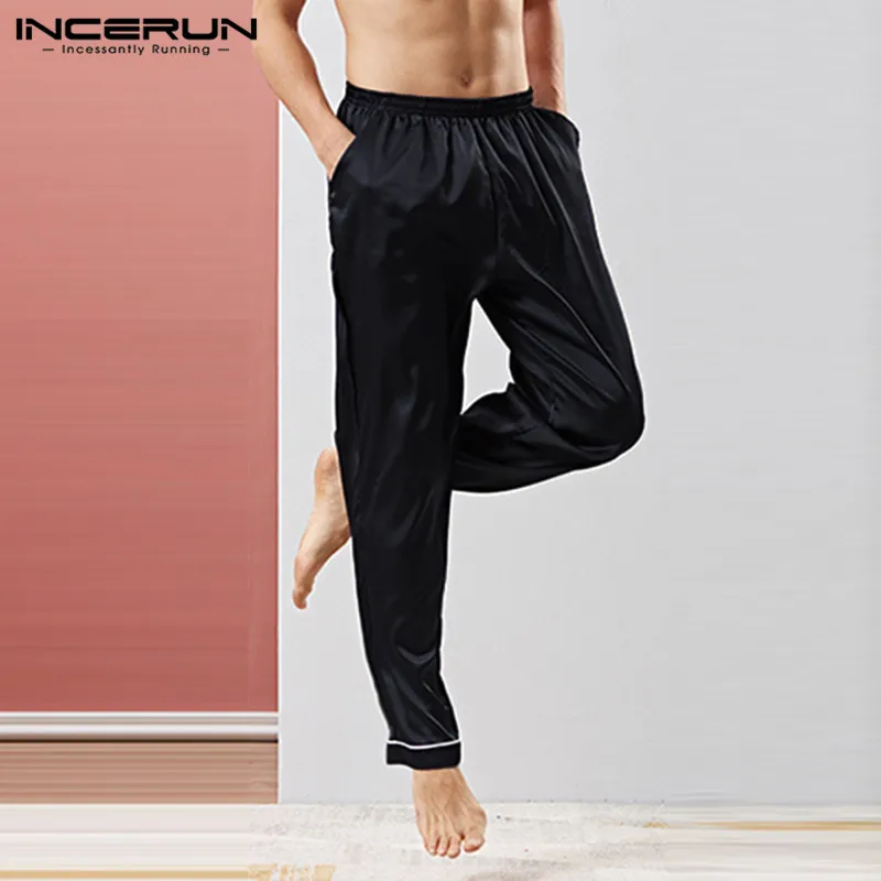 INCERUN шелковый атлас для мужчин пижамные штаны пижамы свободные удобные мягкие сна низ ночное белье Lounge брюки для девочек мотобрюки