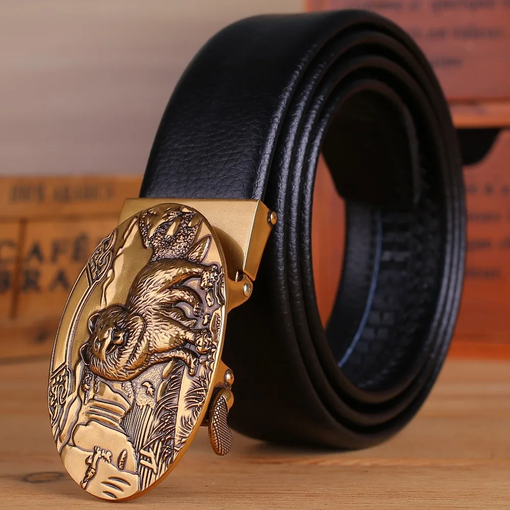 

2018 new waist belt for men wolf dog strap mens belts luxury long big plus size 180 cm 170 160 black microfiber leather ceinture