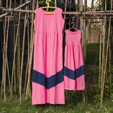 Мать дочь мама и я Майка соответствующие Шеврона Летнее Платье Элегантный Лоскутное Наволочки партии Девушек, Платья Бутик