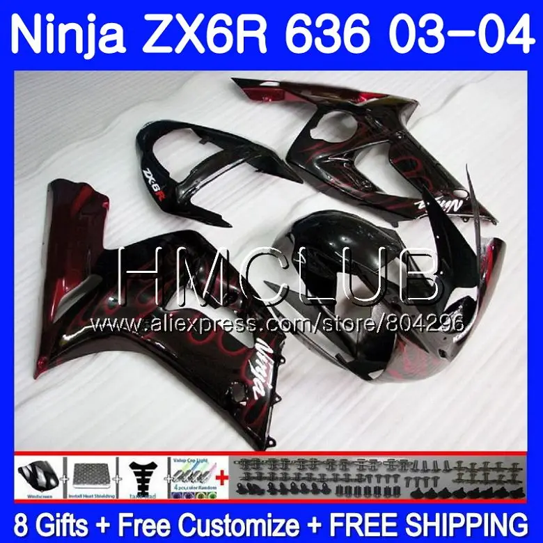 

Body For KAWASAKI Red flames NINJA ZX600 ZX636 ZX-6R 03 04 ZX-636 18HM.21 ZX 636 6 R 600CC ZX6R 03 04 ZX 6R 2003 2004 Fairing