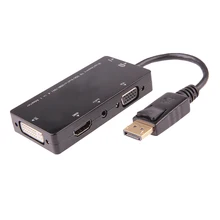 Wholesale factory supply Gold Plated 4 in 1 Display Port DP Male to HDMI/DVI/VGA Female Adapter with Audio For PC Black