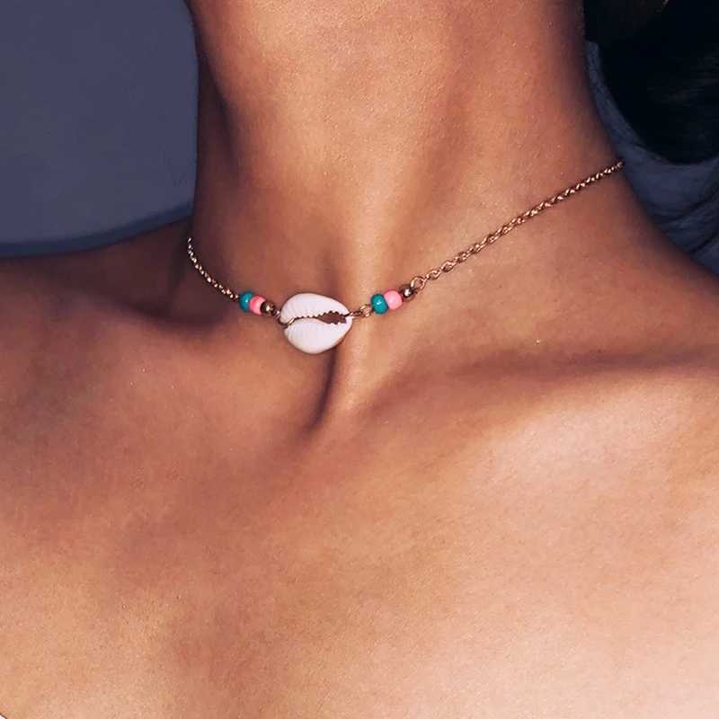 

Fashion Beads Natural Seashell Choker Necklace Collar Necklace Shell Pendant Necklaces for Summer Beach Conch Jewelry Gifts 2019