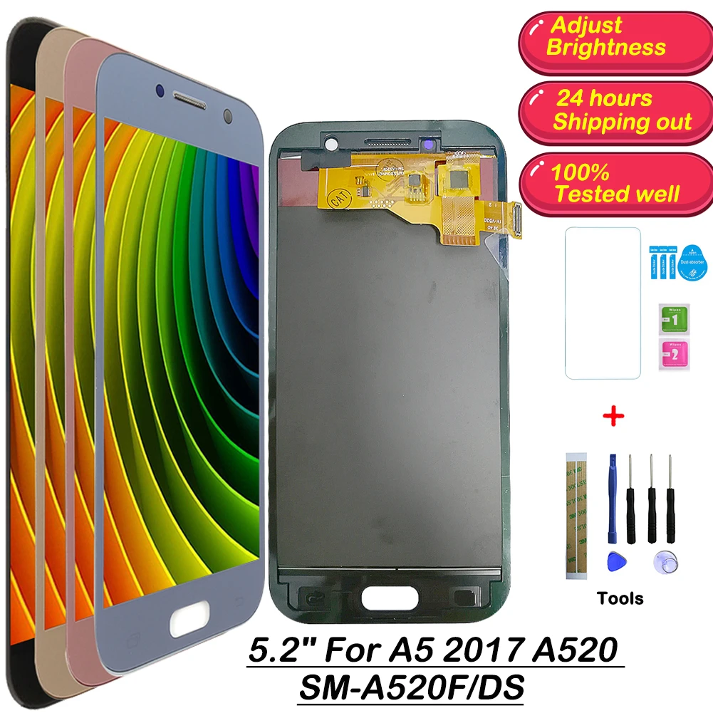 

TFT Adjust Brightness LCD For Samsung Galaxy A5 2017 A520 A520F Screen LCD Display Send Tools Screen Protector 5.2''