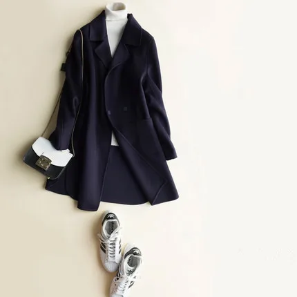 Женское пальто Tcyeek,, осень, шерсть, пальто, зима, корейский стиль, женская куртка, весна, шерстяные, женские куртки, Casaco Feminino, LWL704 - Цвет: navy blue