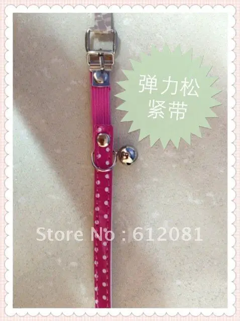 Free shipping cheaper pet products,lovely spot cat collar,Pu leather,mixed color,elastic belt with bell 50pcs/lot