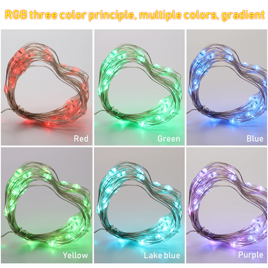 10 м RGB светодиодный гирлянда USB медный провод водонепроницаемый светодиодный Сказочный светильник наружный Рождественский декоративный светодиодный светильник s струна 1 м 2 м 3 м 5 м